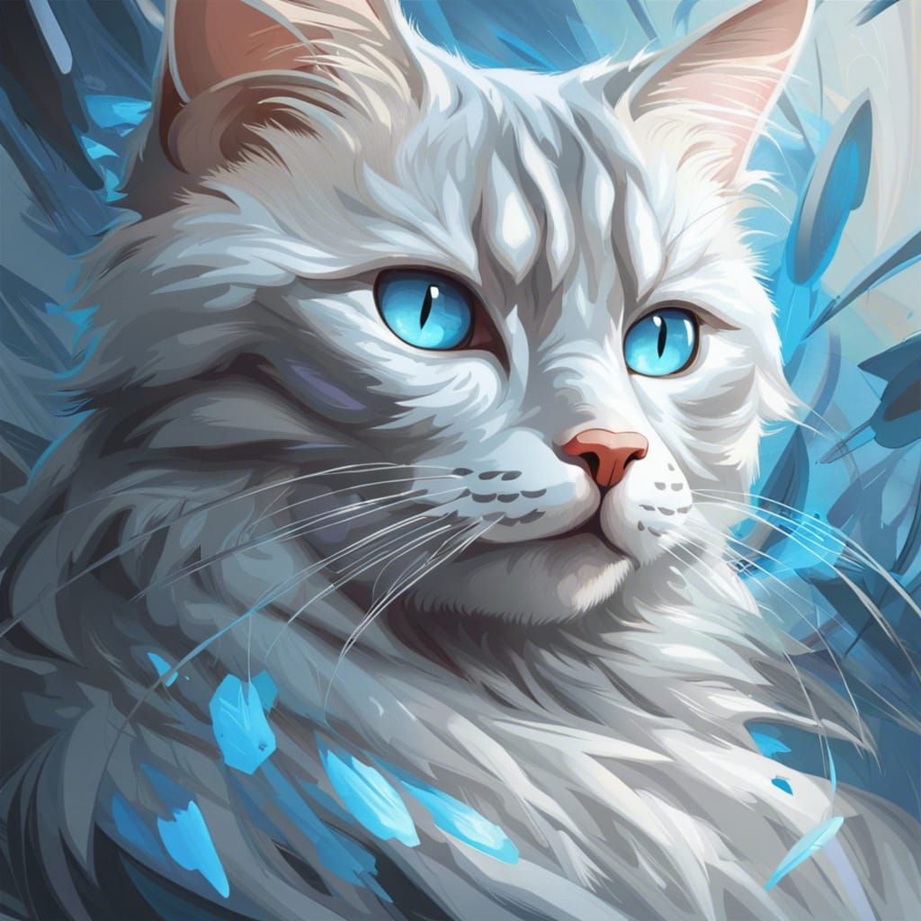 Blue-Eyed Silver Tabby Cat Portrait