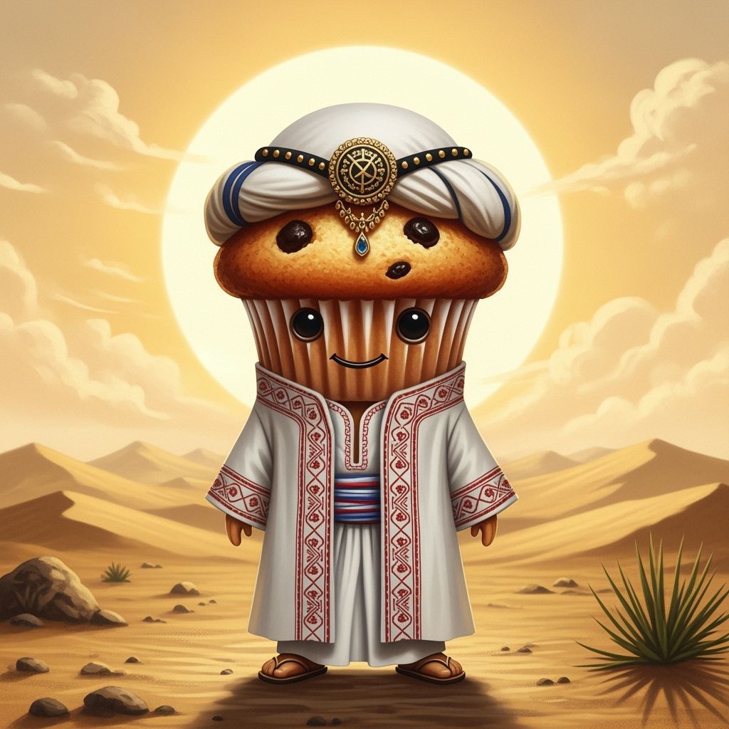 Muffin in Middle Eastern Clothing with Hebrew Embroidery
