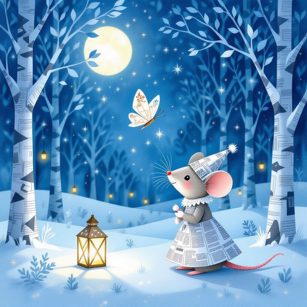 Whimsical Winter Night Paper Art Scene