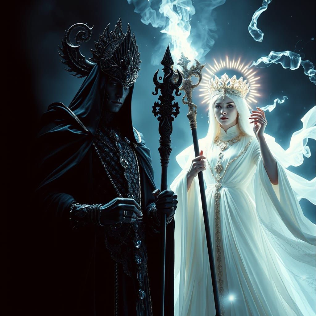 Majestic Darkness God and Radiant Light Goddess Confrontatio...