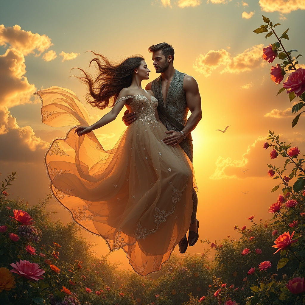 Dreamy Couple in Mid-Air: Fantasy Matte Painting