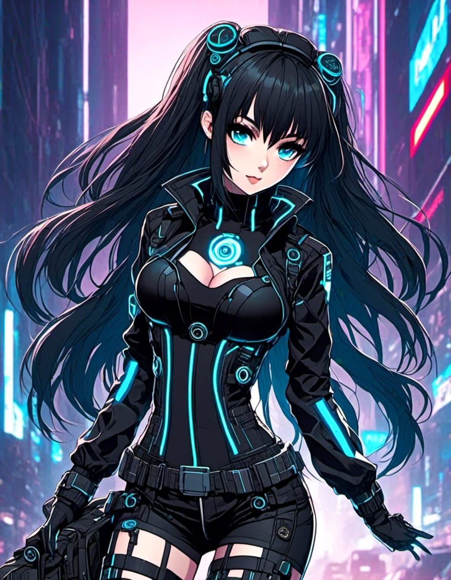 Anime female Goth Cyberpunk <lora:Gridimation:1.0>