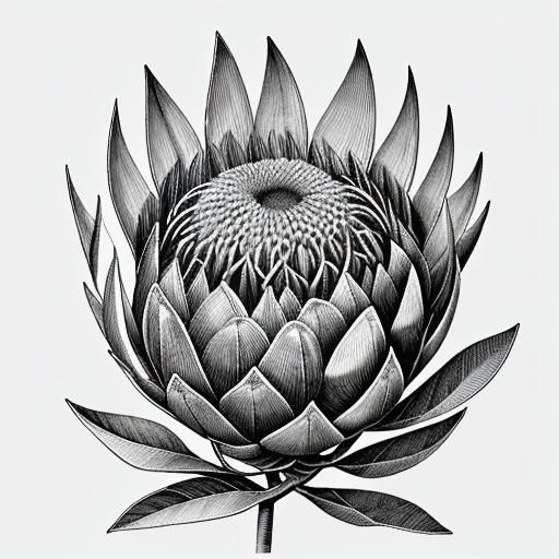 Protea Flower: Detailed Botanical Ink Illustration