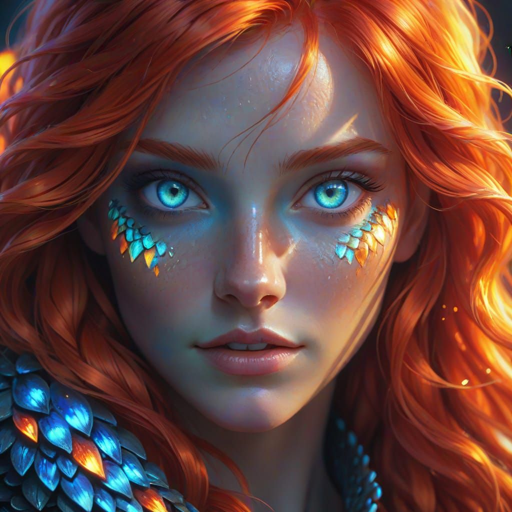 Scaled Girl Portrait in Vibrant Digital Art