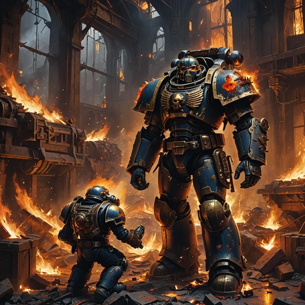 Space Marine in Burning Forge: Oil Painting