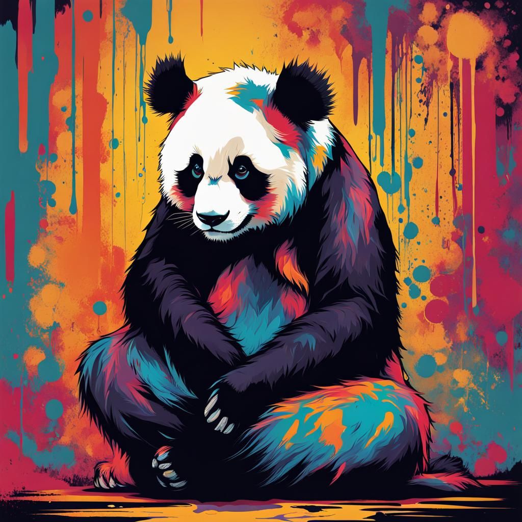 Sad Panda with Mohawk in Abstract Art Style