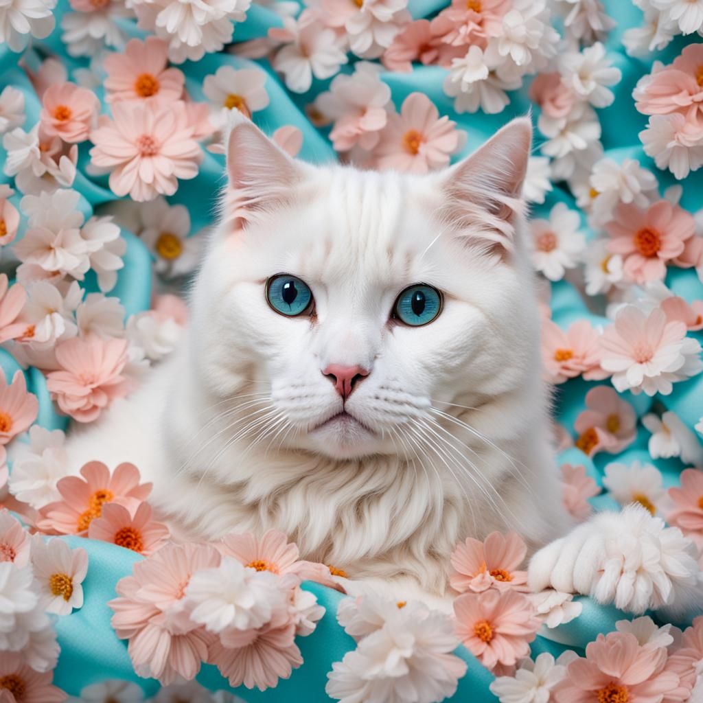 Fluffy White British Shorthair Cat Portrait