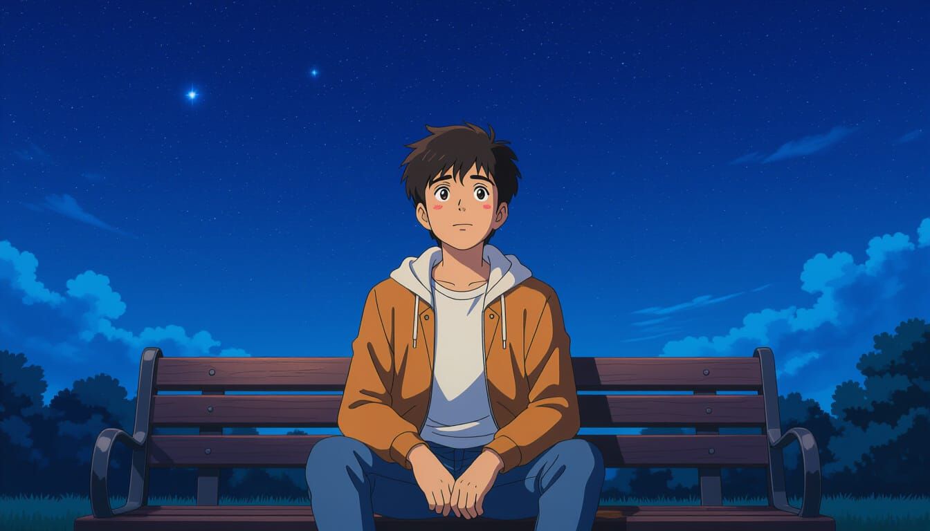 Teen Indian Boy Gazes at Starry Sky