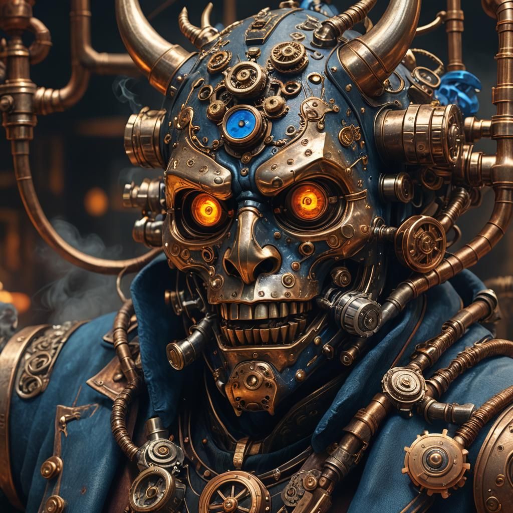 Steampunk Alchemist in Hannya Mask with Clockwork Details