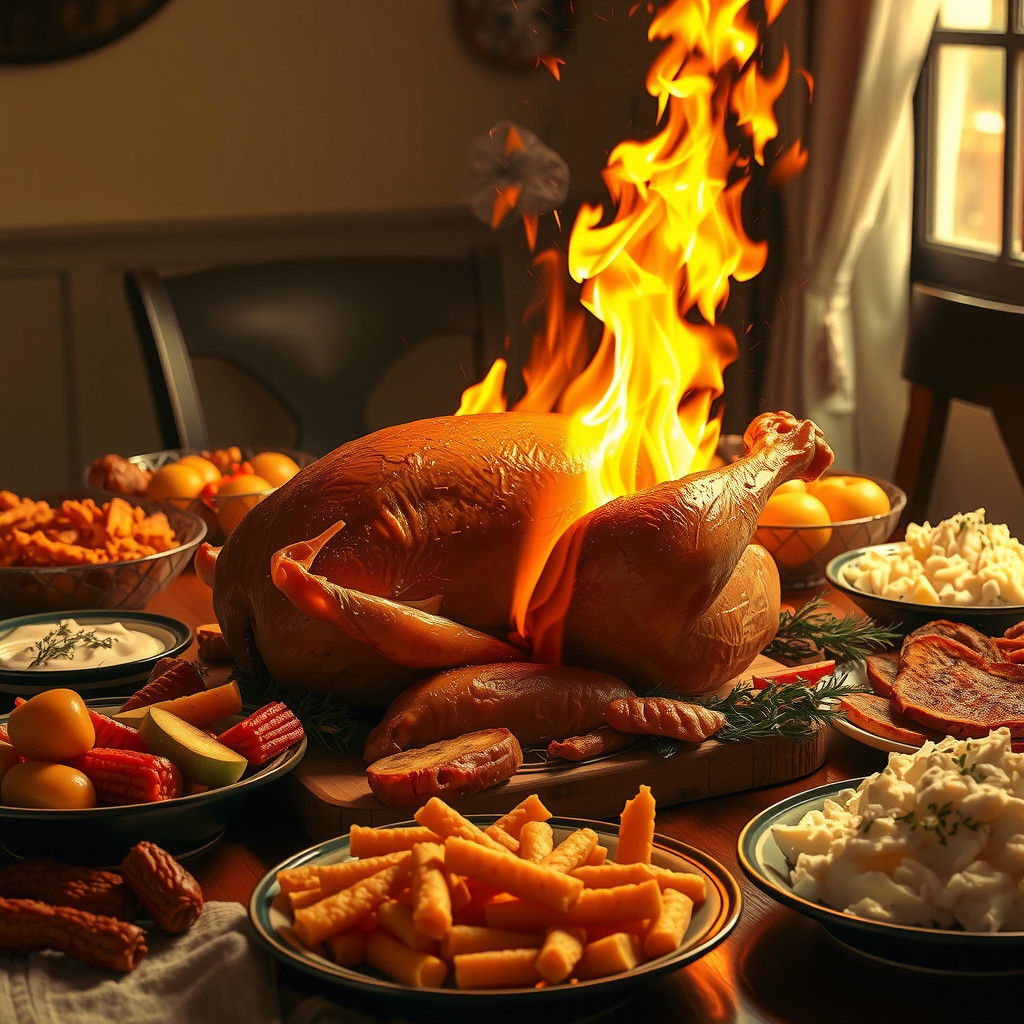 Thanksgiving Dinner with Flaming Turkey: Nostalgic Realism