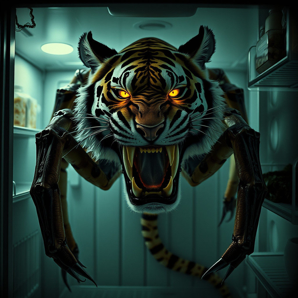 Terrifying Tiger-Spider Hybrid Lurking in Fridge