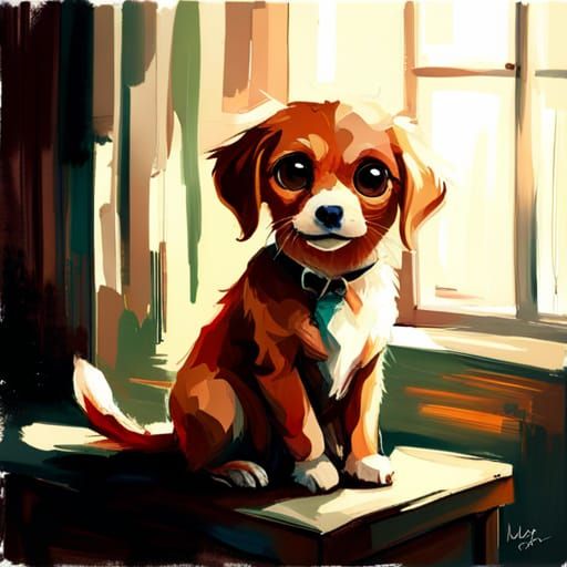 Adorable Character with Expressive Eyes as Oil Painting