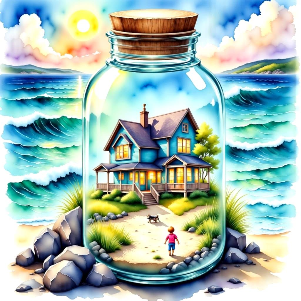 Miniature Beach House World in a Glass Bottle