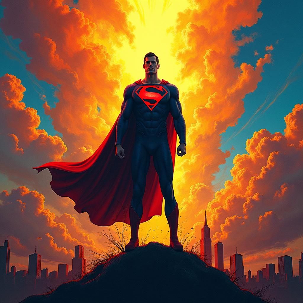 Energetic Superhero Silhouette in Comic Book Style