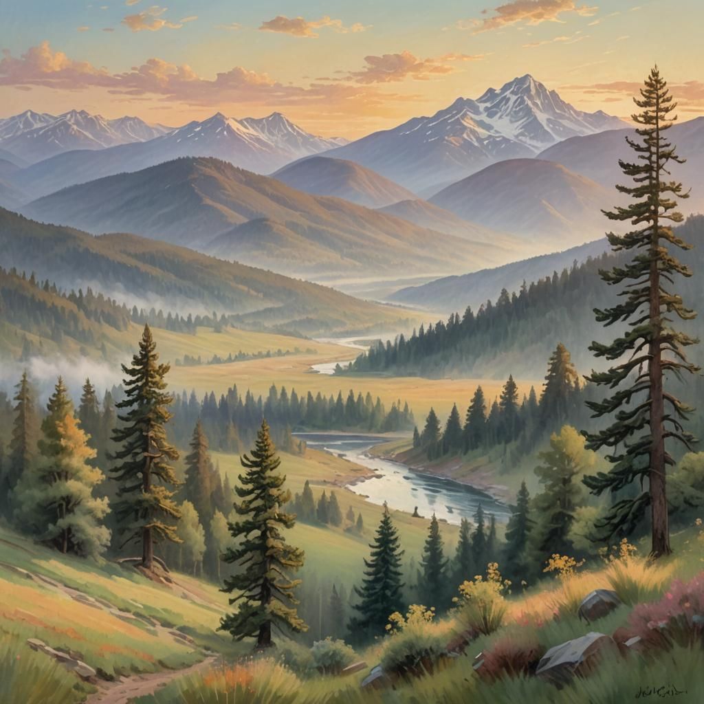 Impressionistic Alpine Vista at Sunset in Soft Light