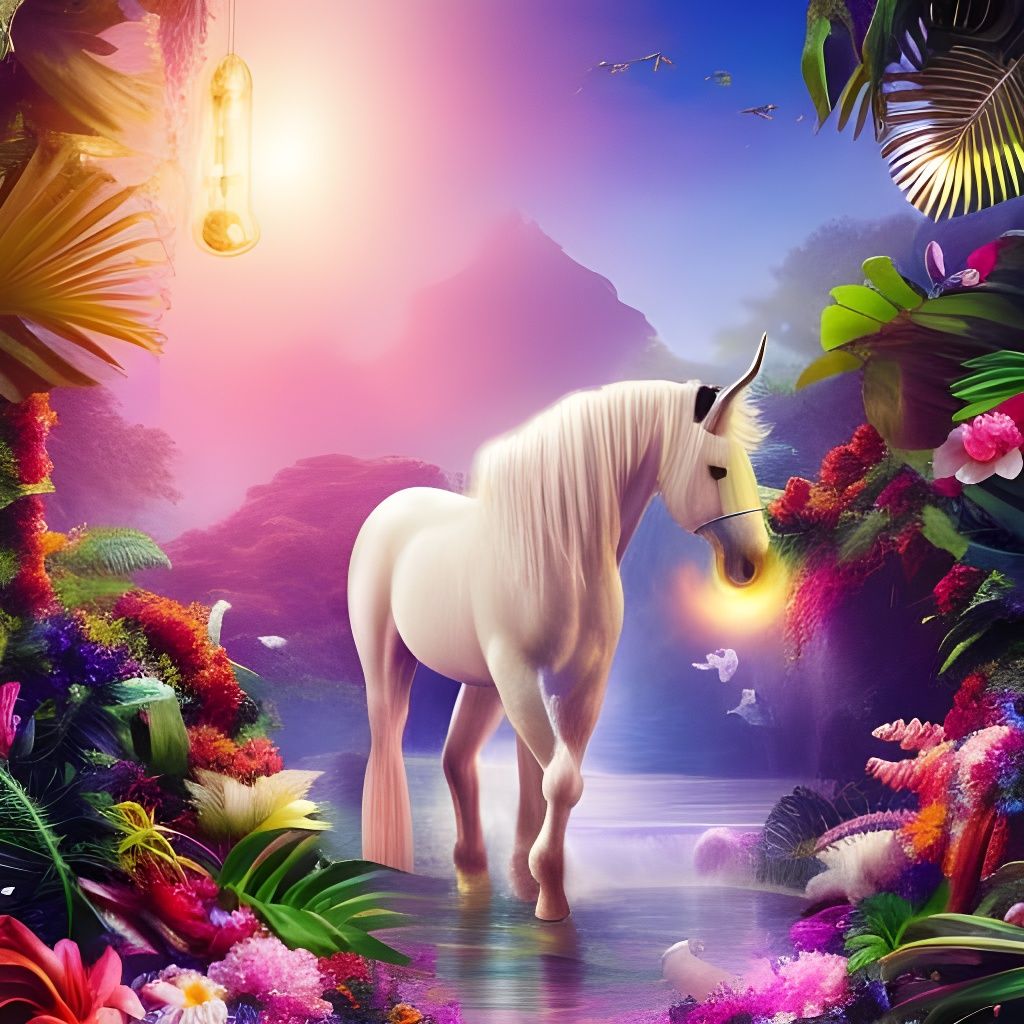 Exotic Floral Unicorn in Enchanted Jungle