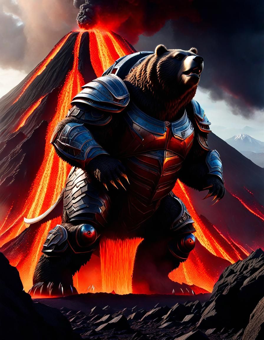 Armored Bear Death Knight in Volcanic Dark Fantasy