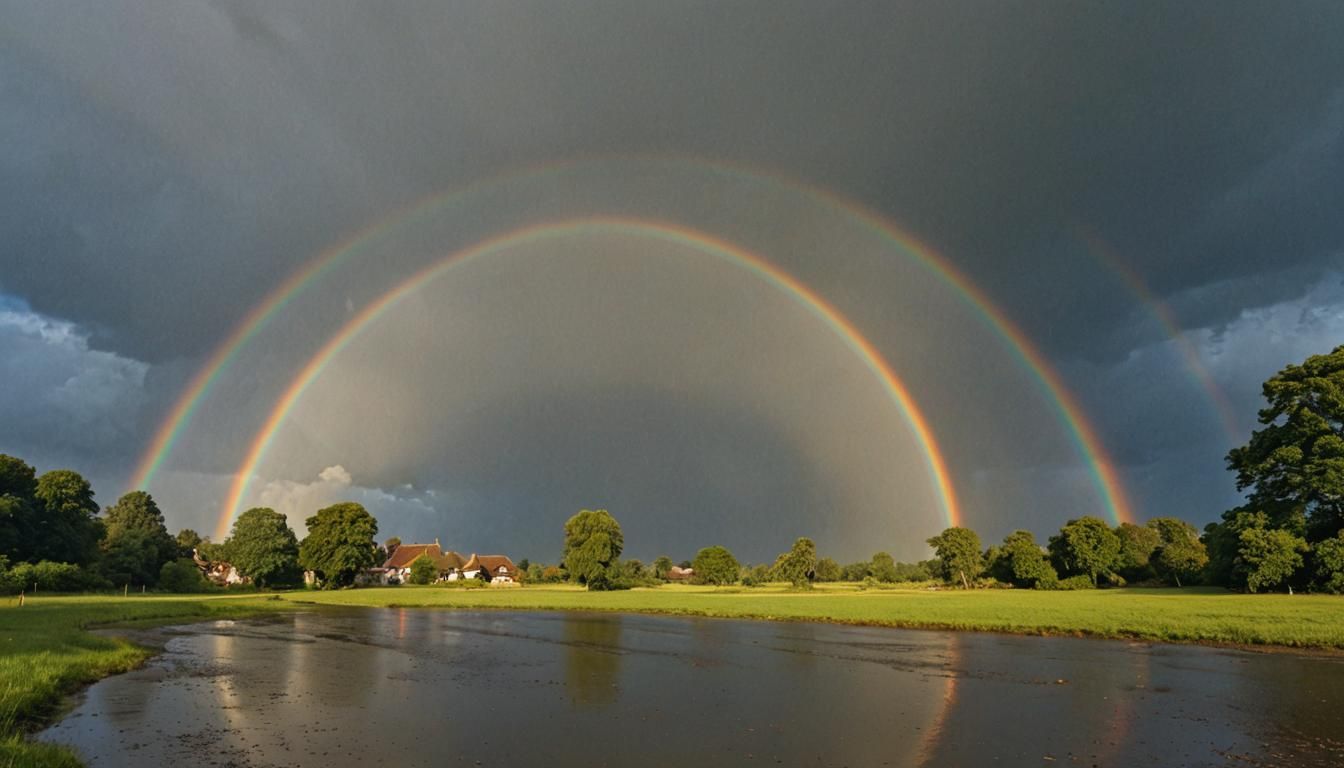 Vibrant Double Rainbow in Picturesque Landscape