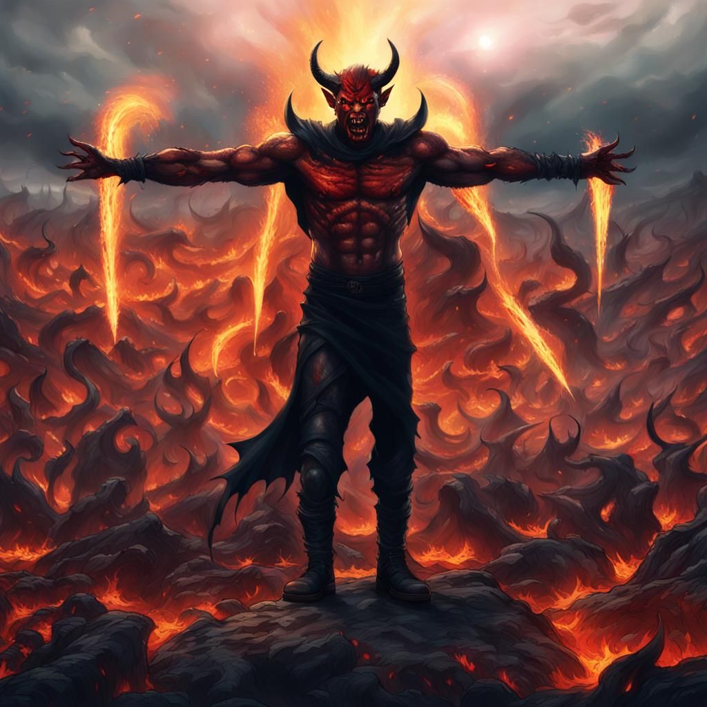 Devil in Hellish Landscape Digital Art