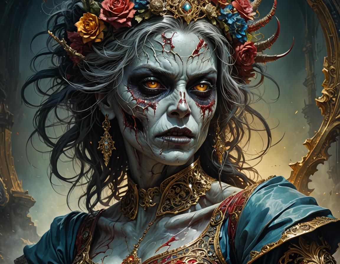 Hyperrealistic Female Zombie in Apterus Style