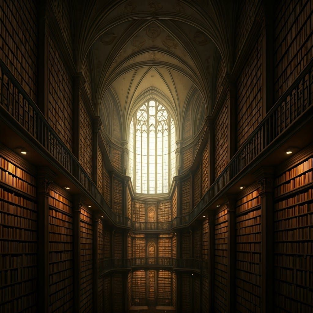 Majestic Library in Atmospheric Realism Style
