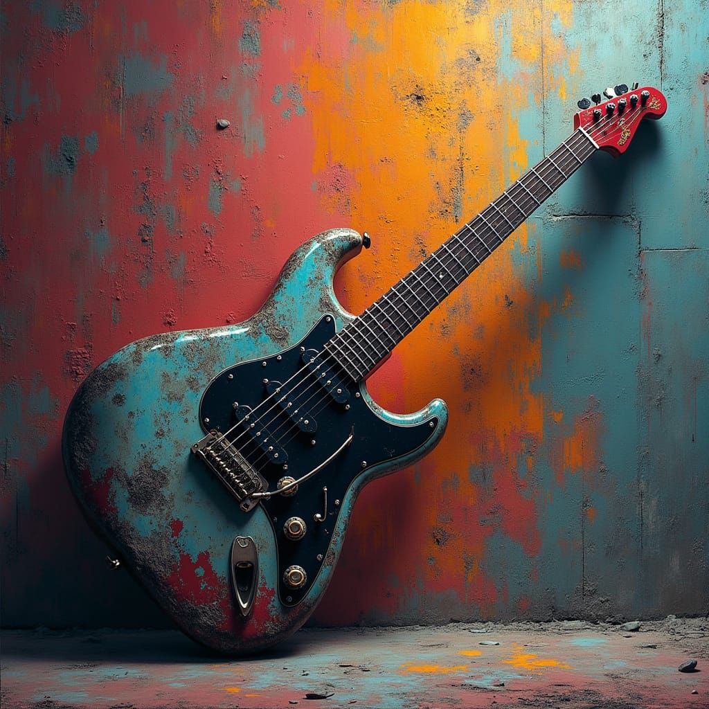 Brutalist Concrete Electric Guitar in Concept Art Style