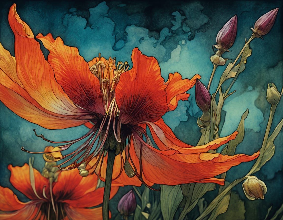 Exotic Wildflower Macro Close-Up in Painterly Style