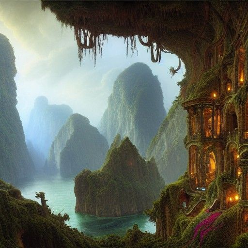 Cliff Village Inspired by Eldritch Horror, 8K