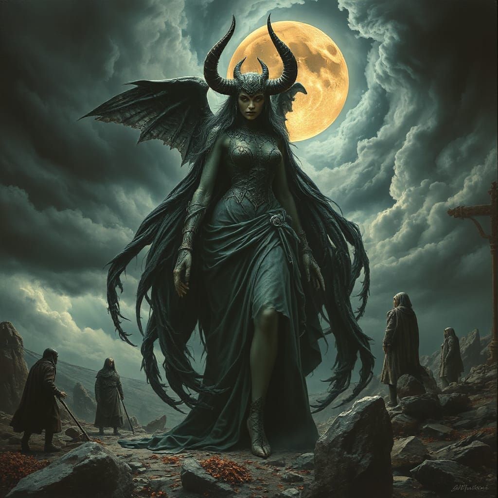 Lilith in Dark Mystical Landscape, Biomechanical Art