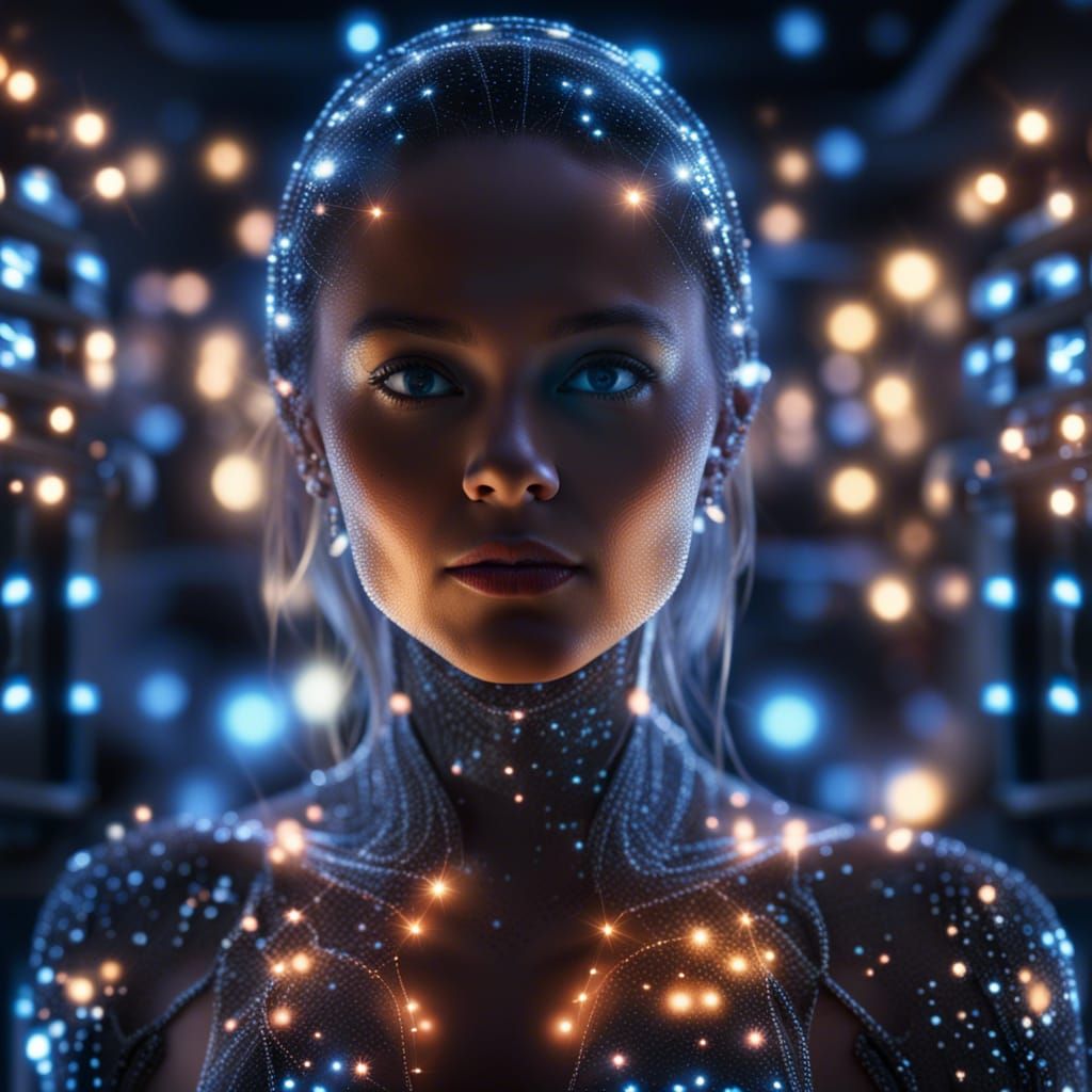 Beautiful AI Woman Glowing with Lights