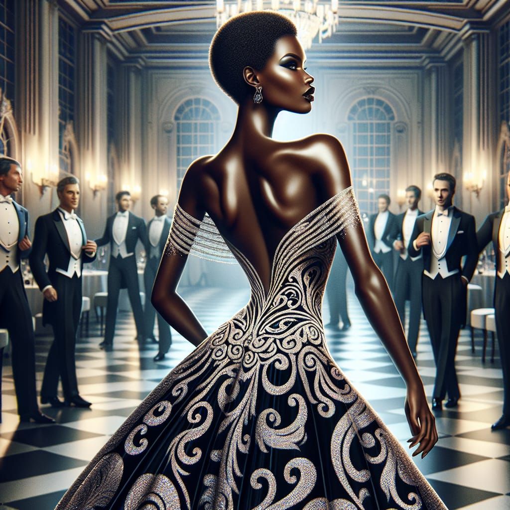 Elegant Black Woman in Art Deco Ballroom