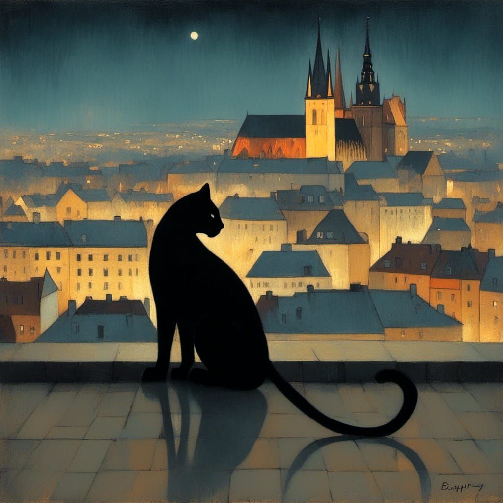 Panther in Prague at Night