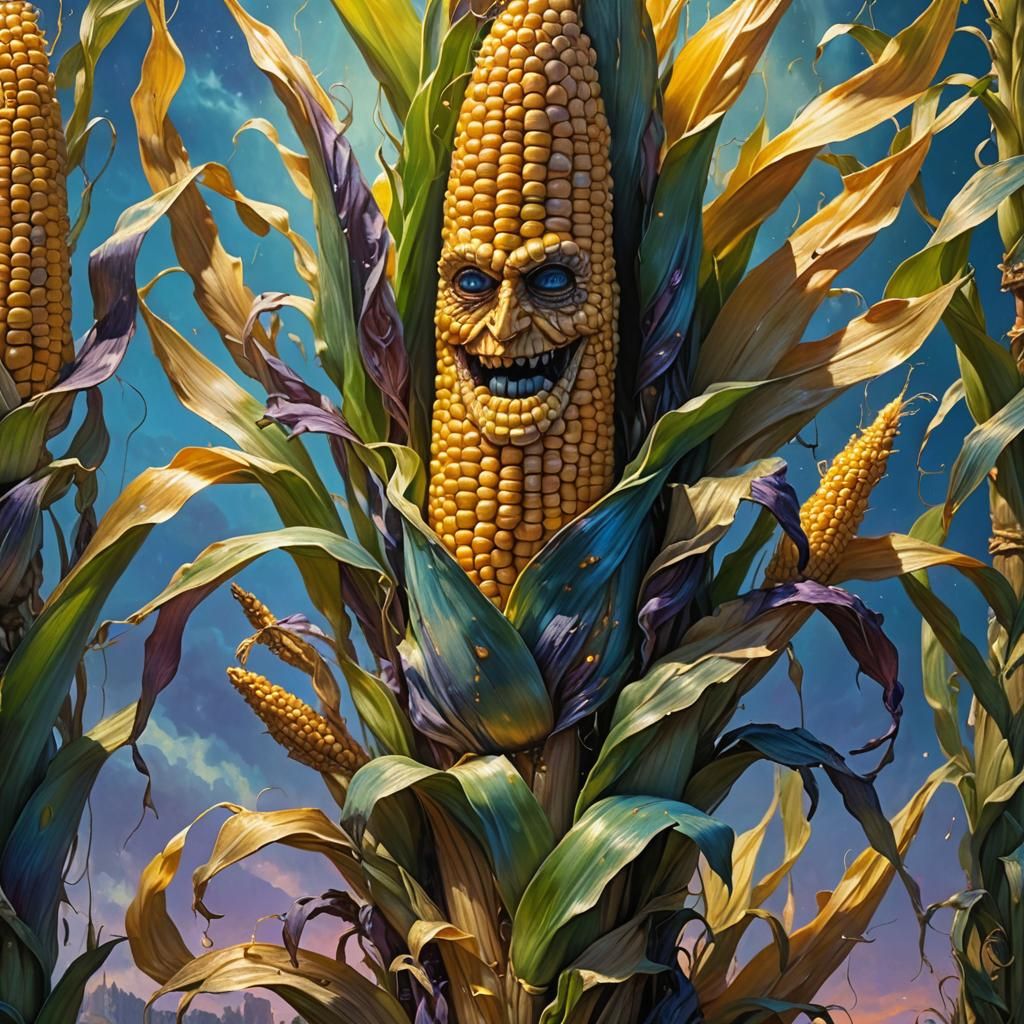 Cringing Corn on Glowing Pedestal: Fantasy Art