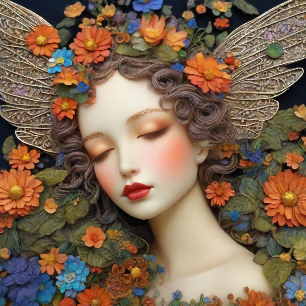 Fairy Sleeping in Magical Garden, Klimt Style