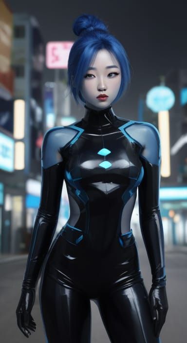 Electric Blue Skinned Korean Teen Character Art