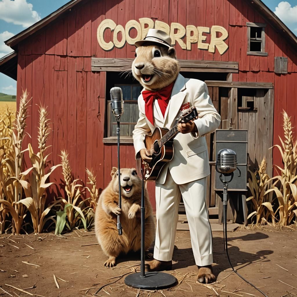 Gopher as Elvis on Stage: 1950s Photo