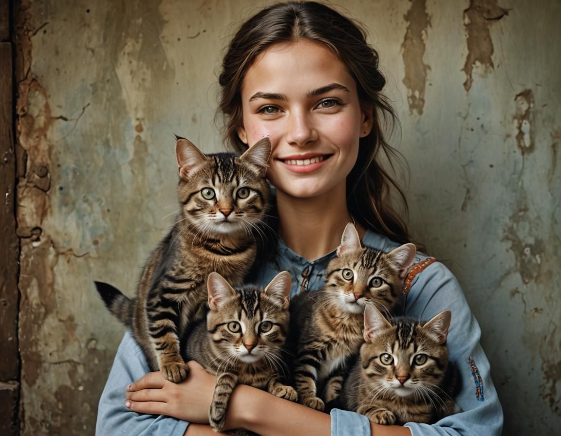 Girl with Cats: Professional Studio Portrait