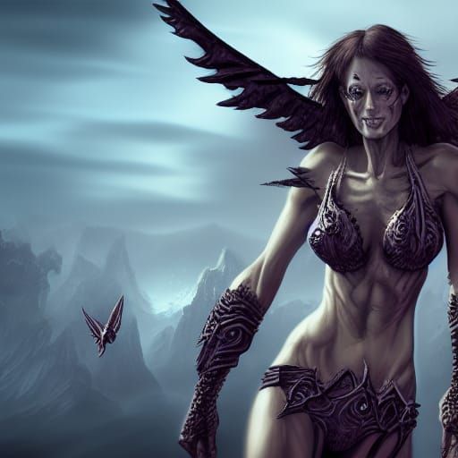Apocalyptic Woman with Black Wings: Detailed Digital Art