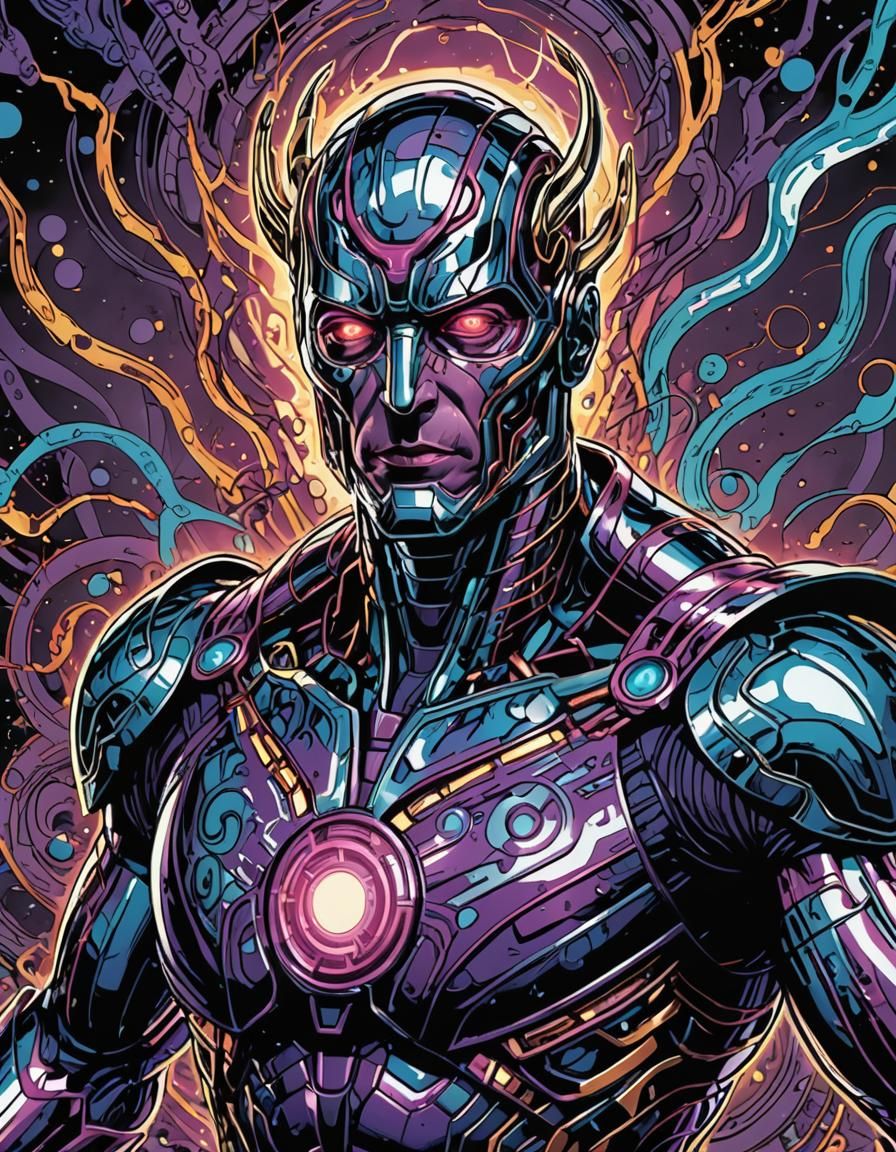 Ultron and Loki Fusion in Comic Book Style
