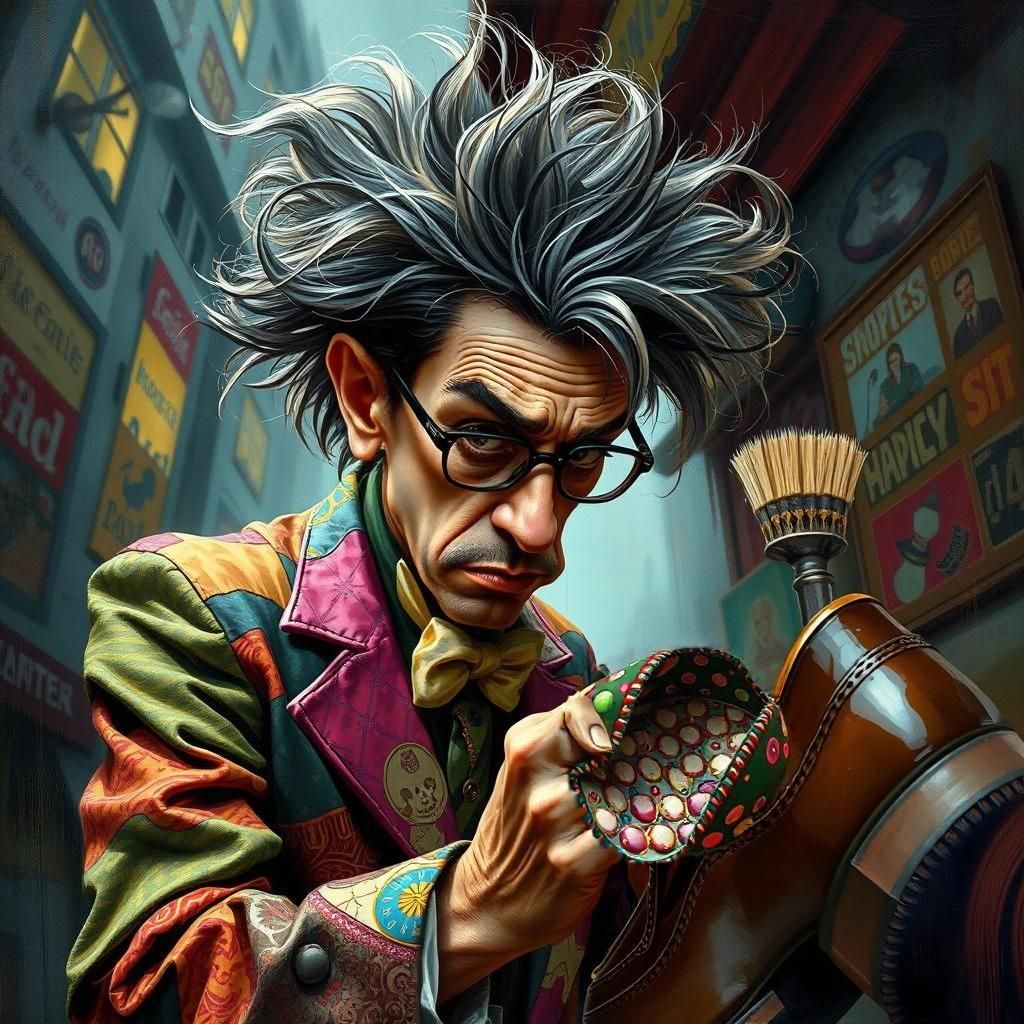 Humorous Eccentric Shoe Shiner in Detailed Matte Painting