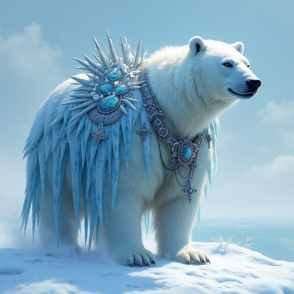 Regal Polar Bear in Icy Blue Armor