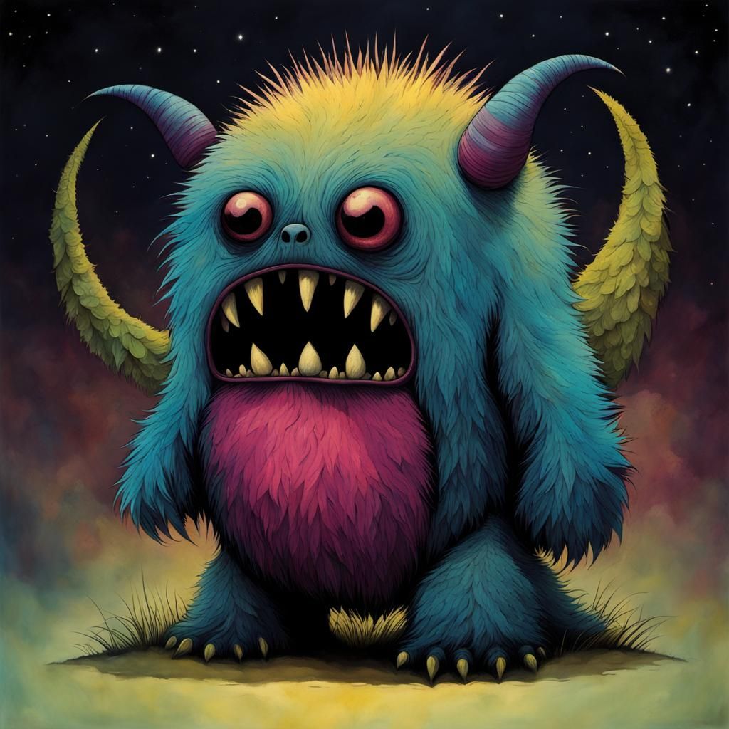Colorful Fuzzy Monster in Mixed Art Styles