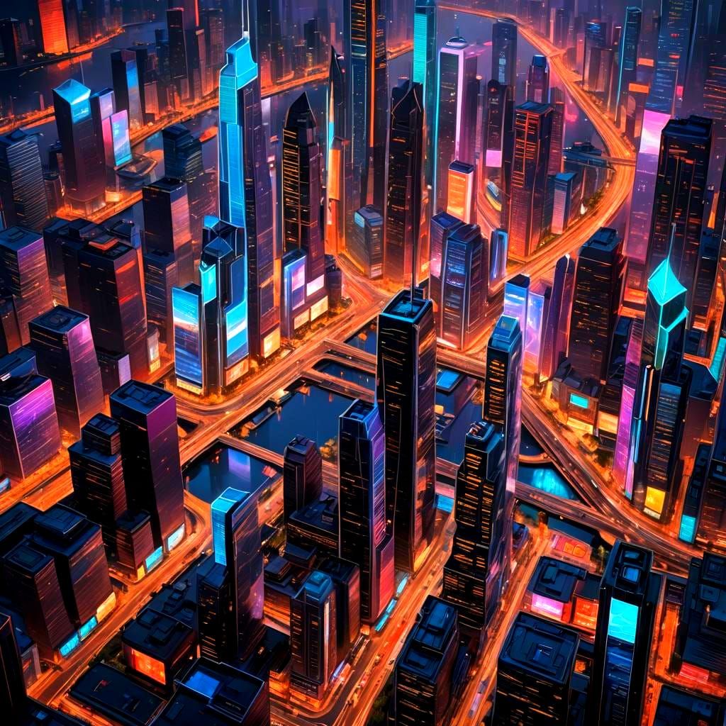 Futuristic Cityscape at Twilight in Detailed Matte Painting