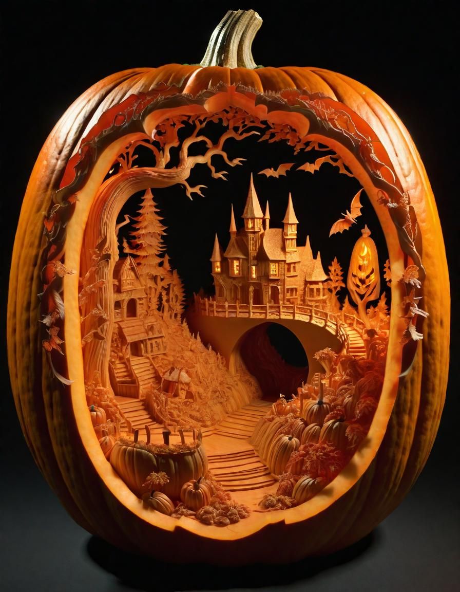 Elaborate Hellscape Carved Inside Pumpkin 3D Model