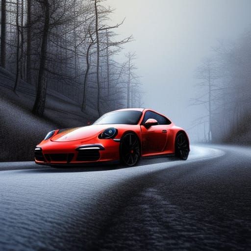 Porsche 911 Fire Trails on Loch Ness, Dark Fantasy