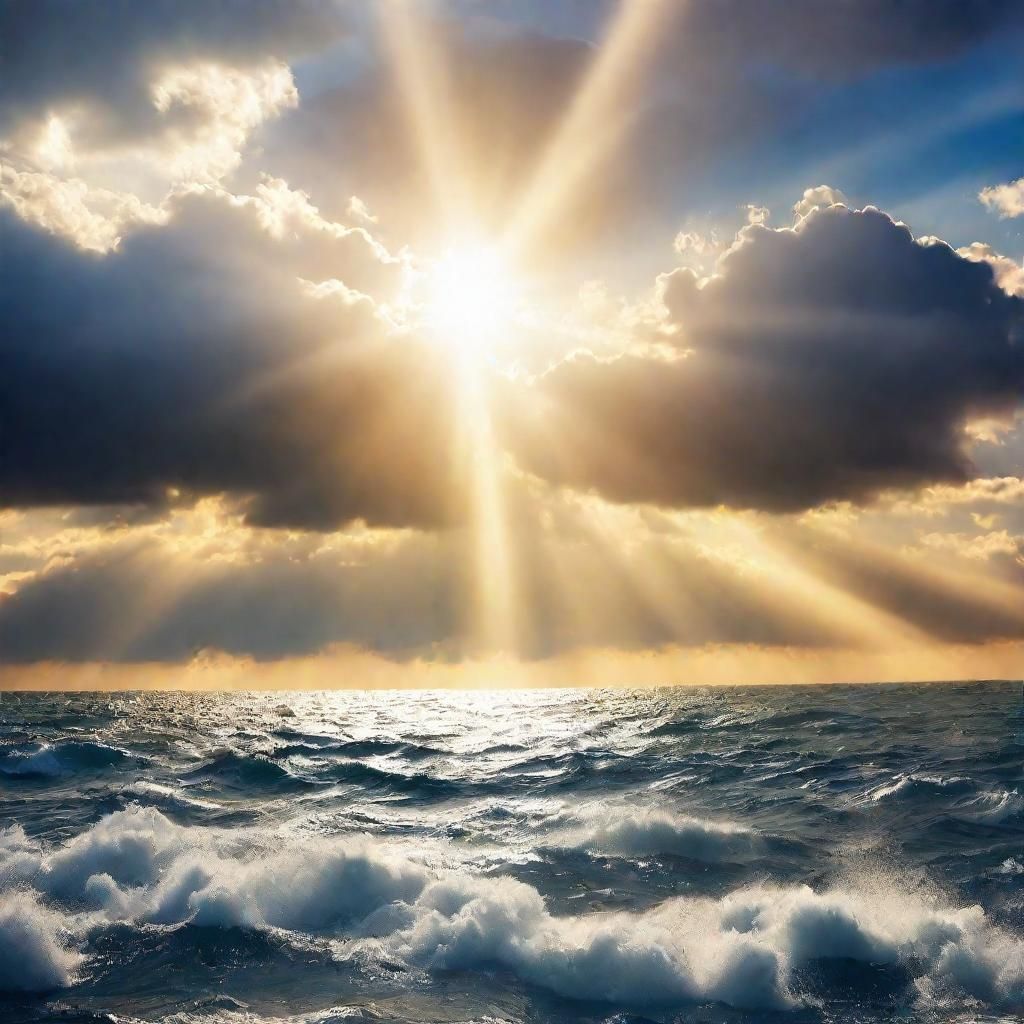 Heavenly Sunshine Beams Through Divine Clouds