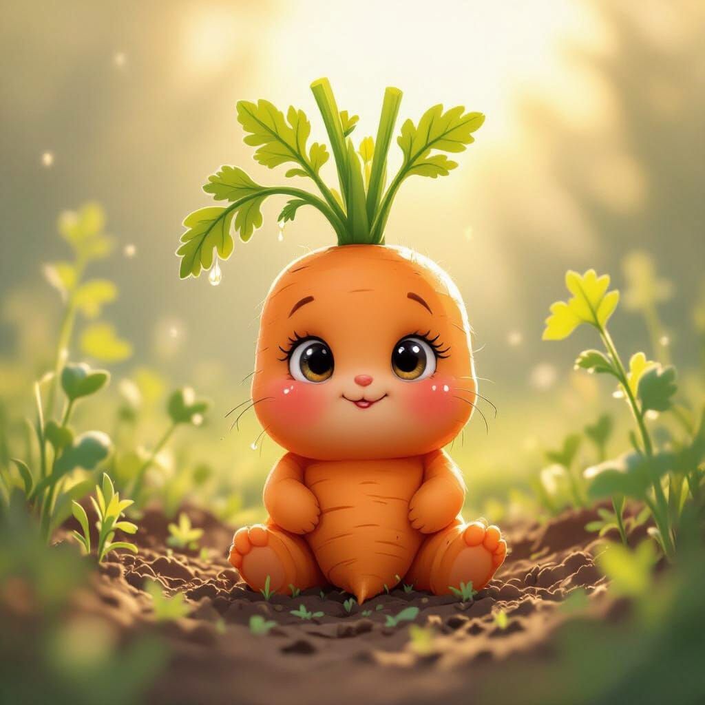 Whimsical Baby Carrot Character in Garden