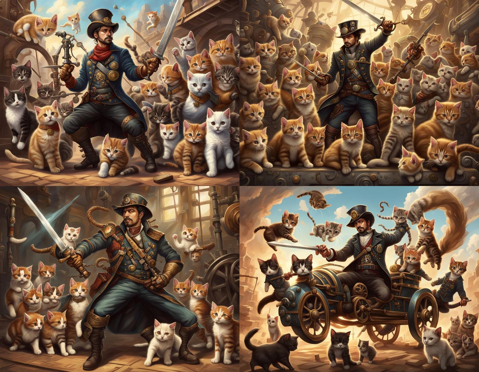 Steampunk Warrior Faces Kitten Horde