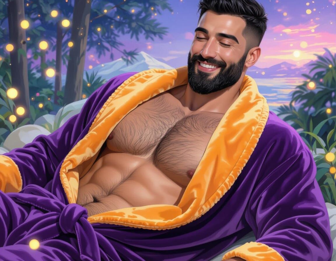 Handsome Turkish Man Sleeping in Velvet Robe