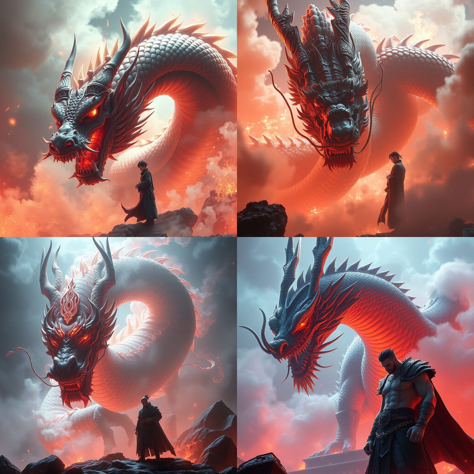 Dragon Bowing to Man: 3D Anime Art
